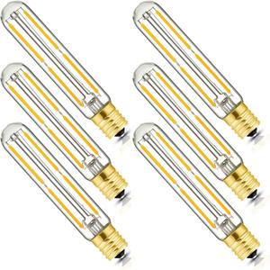 E17 T6.5 LED Tubular Filament Bulb,Dimmable 4W Led Tube Bulbs, 500lm, 2700K Warm White, 40 Watt Incandescent Bulb Equivalent, for Exit Sign Light, Refrigerator, Freezer, 6 Pack.
