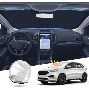 T TGBROS Windshield Sun Shade Custom Fit for 2015-2023 2024 Ford Edge Accessories Foldable Sun Shield Reflective Polyester Sun Visor Cover Block Heat and Sun Protection