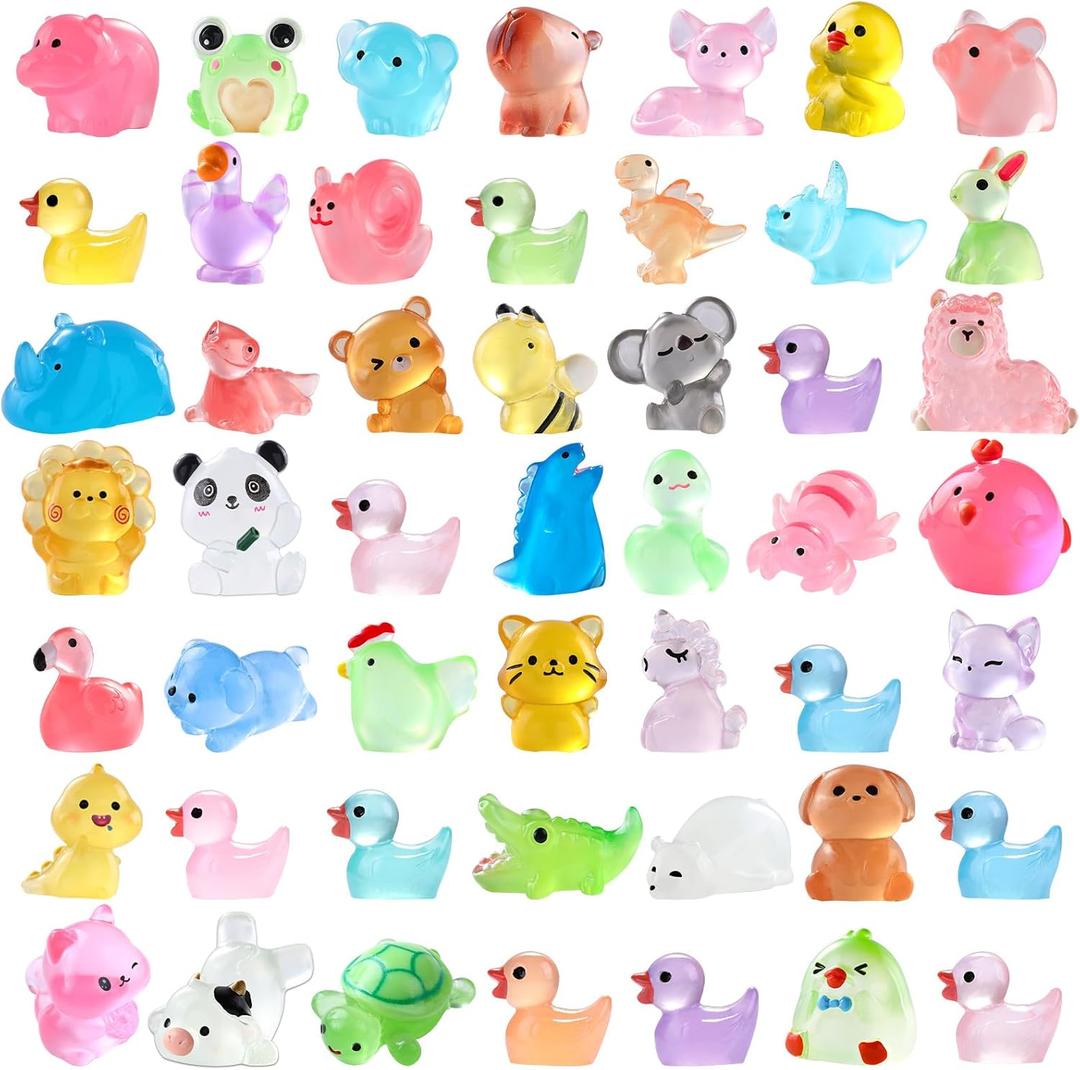 DIYDEC 60PCS Luminous Mini Resin Animals 60 Styles Miniatures Glow in The Dark Tiny Little Figures to Hide Small Duck Figures for Party Favors Bag Fillers Garden Dollhouse Decor