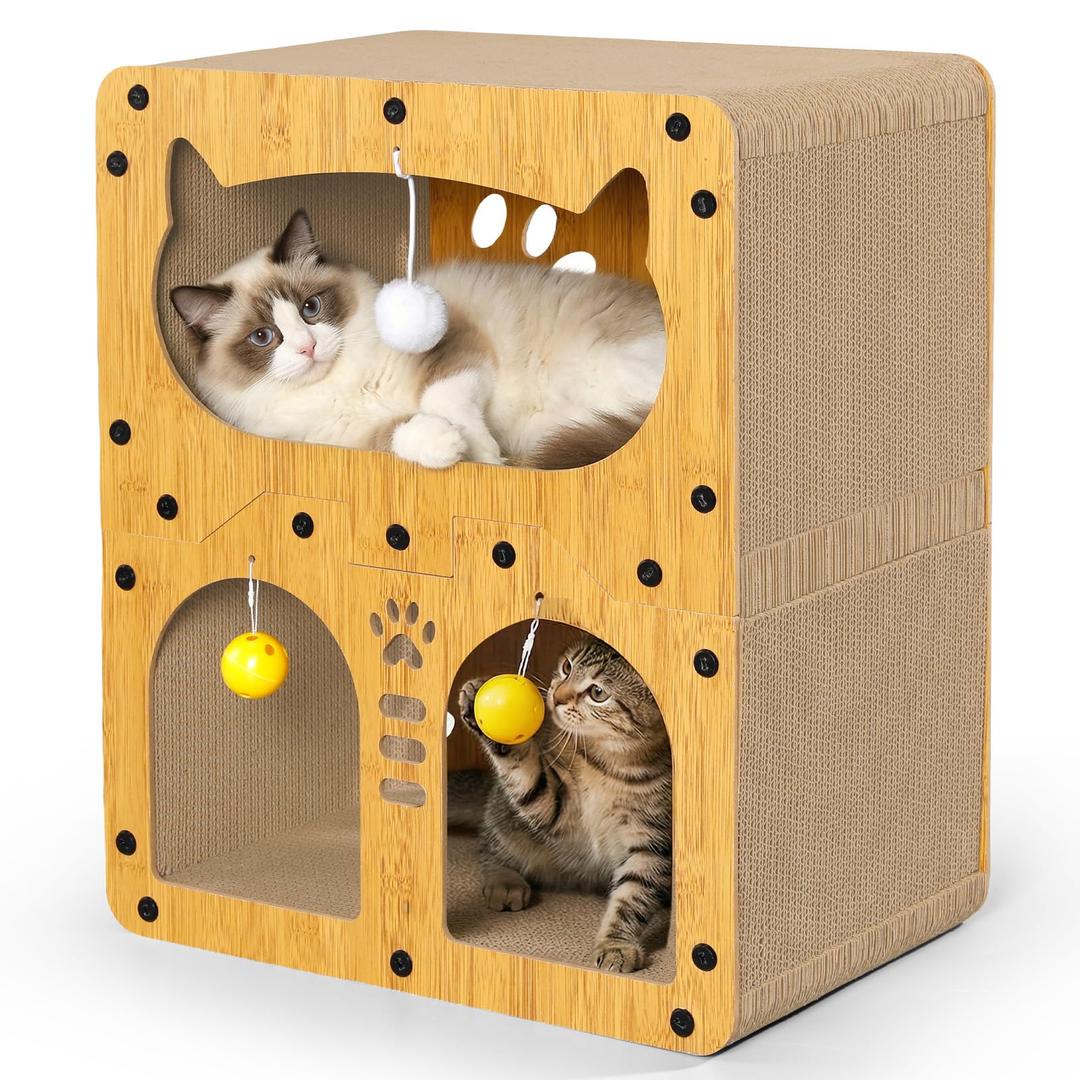 Gimars Cat Scratcher, Double Layer Cat Scratching Board Cardboard Cat Scratcher House for Indoor Cats, Large Cat Scratcher Bed for Scratch, Hide & Rest, Heavy Duty 44lbs Load, 20 x 17 x 11.2 inches