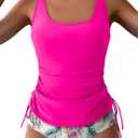 B2prity Tummy Control Tankini Swimsuit for Women Ruched Two Piece Bathing Suit Drawstring Swimwear with Bottom (Large, Hot Pink,printed)