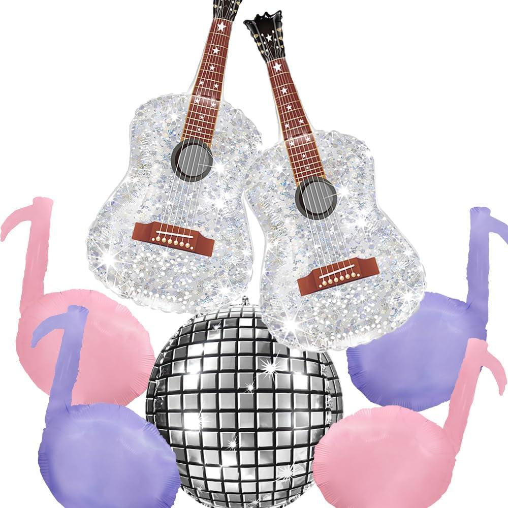 Pink and Purple Music Note Party balloons,Guitar Balloons,Disco ball balloons for Concert Music/Eras Party Decoration