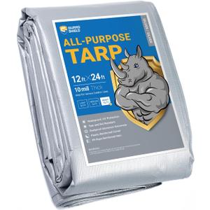 GUARD SHIELD Heavy Duty Tarp 12x24 Feet Silver Multi Purpose Thick Waterproof Poly Tarp Cover 10mil