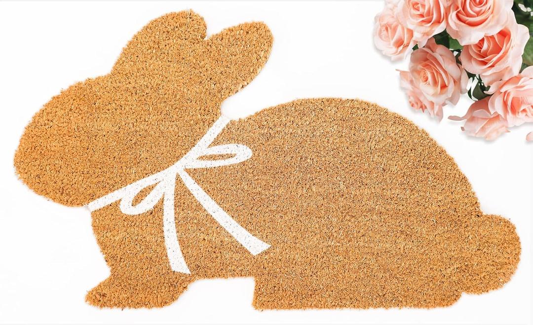 FYSUIMU Easter Bunny Shaped Natural Coir Doormat Cute Rabbit Welcome Floor Mat Non-Slip Entrance Door Rugs for Indoor Outdoor Bathroom Decor, 16.5 x 29 Inch