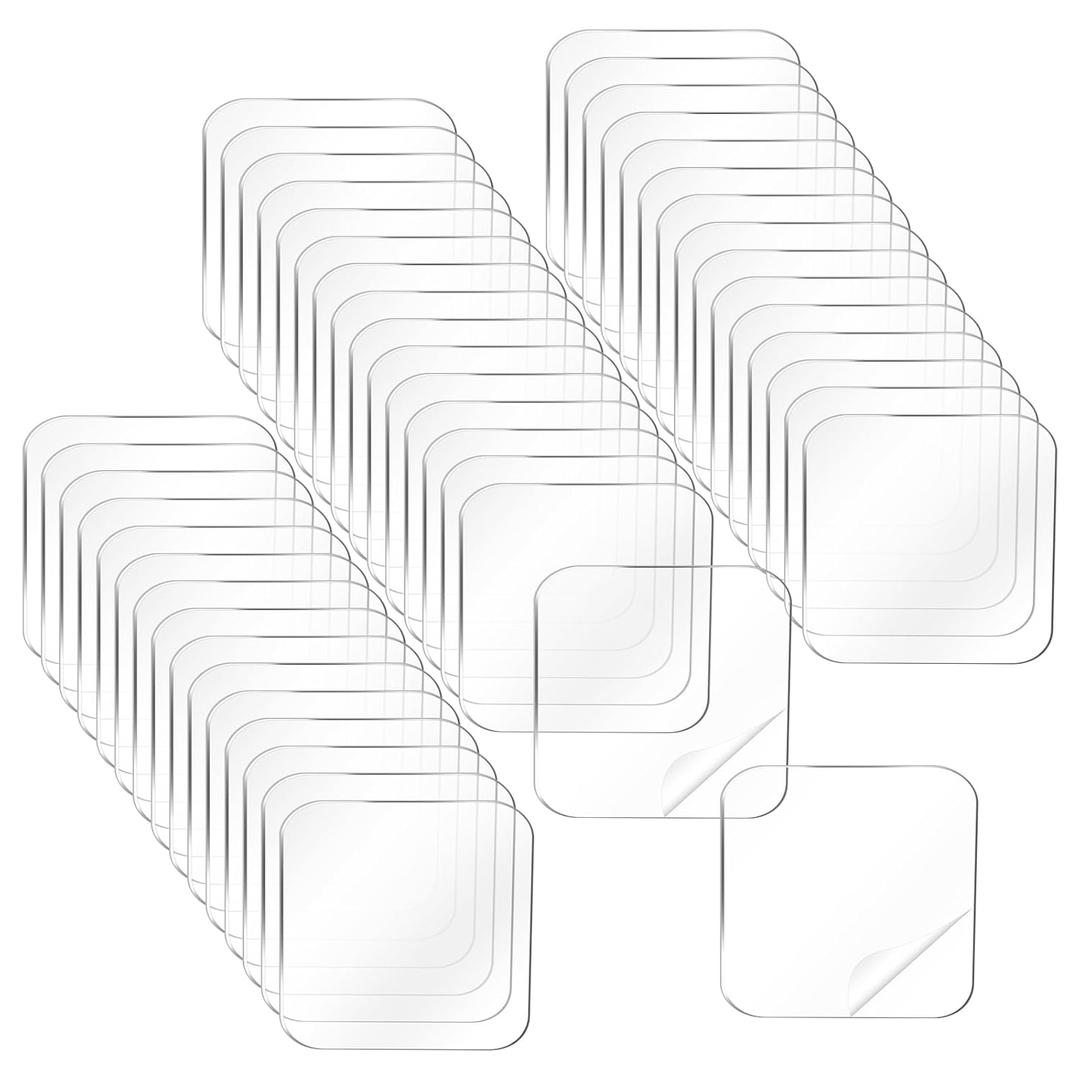 120 Pcs Clear Double Sided Adhesive Pads, Self-Adhesive Transparent Pre-Cut Sticky Pads Detachable Stick Acrylic Wall Mount Pad for Home Office Papers Metals Door Glass Wood Wall Sticking Carpet