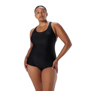 speedo Women's Swimsuit One Piece PowerFlex Princess Seam Ultraback Conservative Cut,Speedo Black, Size: 8