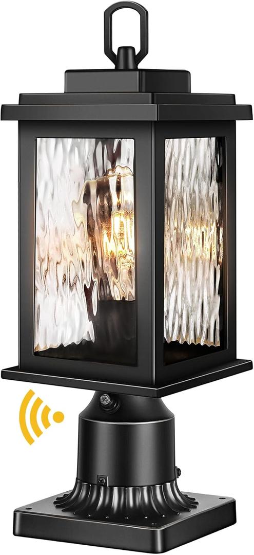 VIANIS Outdoor Post Lights, Dusk to Dawn Post Lights Outdoor,Black Post Lantern with Pier Mount Base, Waterproof Aluminum Body with Water Glass for Patio, Garden, Driveway