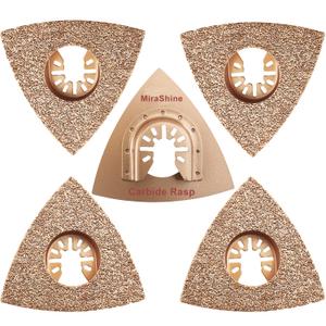 MiraShine 4pcs Oscillating Multitool Triangular Carbide Grit Rasp Blades, Tiangle Carbide Oscillating Sanding Pads For Sanding Grinding Rasping Concrete Masonry Grout Mortar Thinset Adhesives and Wood
