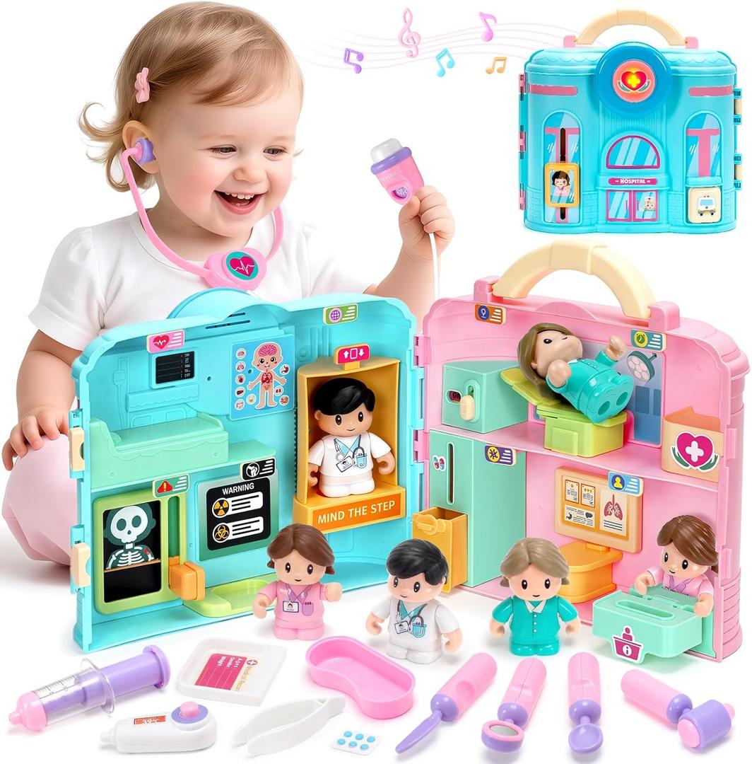 Doctor Kit Toys for Toddlers 1 2 3, Pretend Doctor Playset with Hospital Scene, Role Play Medical Toys for Kids 12-18 Months, Ideal Birthday Xmas Gift for Girls Ages 1-3