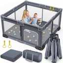 Foldable Baby Play Pen with Mat, 50''x50'' Playpen for Babies and Toddlers, Playpen for Baby with Gate, Breathable,Foldable Travel Play Pen