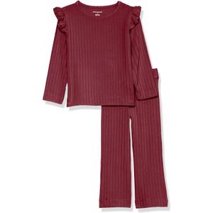 Amazon Essentials Girl's Wide-Rib Outfit Set (Dark Red)