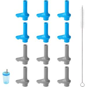 12pcs Replacement Bite Valve for Zak Designs Kelso 15oz, BPA-Free Silicone Mouthpiece with Cleaning Brush Compatible with Zak Reusable Straw Cup Accessories (Blue & Grey)