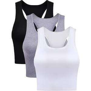3 Pieces Basic Crop Tank Tops Women Racerback Crop Tops Cotton Sport for Girls Lady Daily Wearing Large