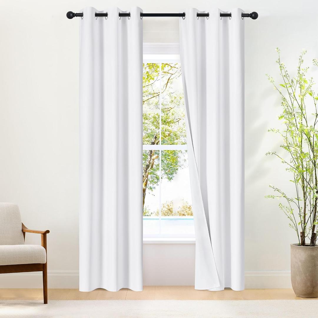 NICETOWN White Blackout Curtains W52 x L84 2 Panels, Grommet Full Blackout Window Treatments Heat Blocking for Bedroom/Living Room, 100% Blackout White