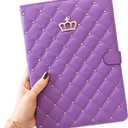 Topwin Crown Design Case for iPad 5/6 9.7''/ iPad Air 2/1, Diamond Cute Elegant PU Leather Smart Auto Sleep/Wake Stand Shockproof Case for Apple iPad 9.7 iPad 5th/6th/iPad Air (Purple)