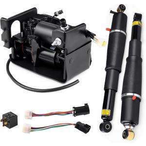 Rear Air Suspension Shock Absorber Strut and Suspension Compressor Pump Set
Replacement for Cadillac Escalade 2002-2014, Chevy Avalanche/Suburban 1500 2002-2013, Tahoe/GMC Yukon 2000-2014, 2PC