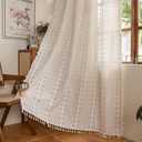 Sutuo Home Boho Curtains 63 inches Long for Kitchen Kid's Room, Light Filtering Farmhouse Shabby Chic Tassels Window Treatment Bohemian Privacy Drape Decor, Rod Pocket 1 Panel 52" W x 63" L, Natural