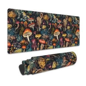 Mushrooms Desk Mat, Vintage Mushroom Floral Extended Gaming Mouse Pad Large, Big Desk Mat with Non-Slip Base and Stitched Edge, Long Computer Keyboard Mouse Mat for Home Office Work 31.5"x11.8"