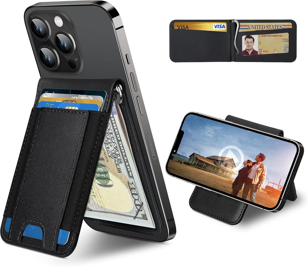 ExtreLife for MagSafe Wallet with Money Clip, Stronger Magnetic Wallet for iPhone 17/16/15/14/13/12 Series, RFID Blocking, for iPhone Wallet with Stand, ID Window & 8 Card Holder, Classic Black