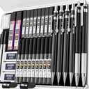 Nicpro 34PCS Black Art Mechanical Pencils Set, Metal Drafting Pencil 0.3, 0.5, 0.7, 0.9 mm & 2PCS 2mm Lead Holder (6B 4B 2B HB 2H 4H Colors) For Sketching Drawing With 19 Tube Lead Refills Case
