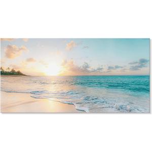 Goldfoilart Ocean Beach Sunset Canvas Wall Art for Bedroom Seascape Paintings Coastal Picture Framed Artwork for Bathroom Living Room Office Wall Decor 20" x 40"