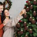 12 Pcs Velvet Christmas Balls Flocked Christmas Tree Hanging Ornaments Shatterproof Plastic Hanging Balls Decorations for Xmas Tree Party Home Holiday Decor (Brown, 3.15 inch)