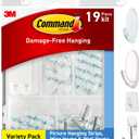 Command Clear Variety Pack, Including 8 Pairs of Picture Hangers, 4 Clear Wire Hooks and 11 Wall Hooks for Hanging Christmas Decorations, Damage-Free Hanging Up to 19 Items