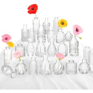 Bud Vases in Bulk 24, Small Glass Vase for Centerpieces, Vintage Vases for Decor, Mini Clear Single Flower Vase Bulk for Wedding Decor Rustic Decorative Christmas Vases Set Home Table Decorations