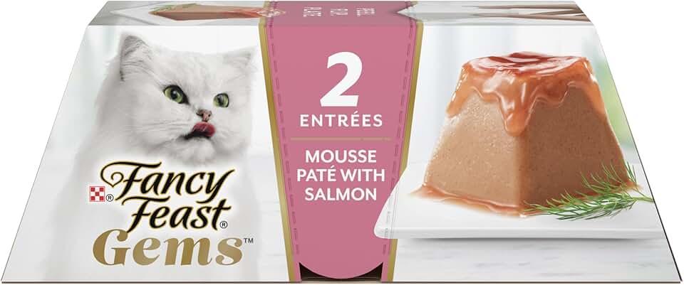 Fancy Feast Gems Pate Cat Food Mousse With Salmon and a Halo of Savory Gravy Cat Food - (Pack of 8) 4 oz. Boxes, Best By 03/2027