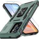 DEERLAMN Case for Samsung Galaxy S24 6.2-Inch with Slide Camera Cover+Screen Protector(1 Pack), Rotated Ring Kickstand Military Grade Shockproof Protective Cover-Green