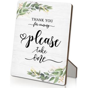 Please Take One Sign 8"X11.2", Wedding Bridal Shower or Baby Shower Welcome Wooden Stand Sign, Thank You for Coming Signs (Green Leaves, 8x11.2 inches)