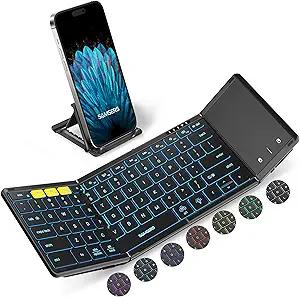 Samsers Foldable Bluetooth Keyboard with Touchpad, FullSize Wireless Folding Keyboards with Backlight, Portable Travel for iOS Android Windows Mac OS, Support 3 Device(BT5.1 x 3), Black