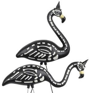 HVJ Halloween Black Flamingo Skeleton,Skeleton Flamingo Glow in The Dark, Zombie Flamingos for Spooky Graveyard Decorations, Skull Flamingo with Stakes for Halloween Lawn Ornaments, 1 Pack