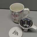 AmorArc Porcelain Tea Mug with Infuser and Lids, 18 Oz Coffee Cup Strainer with Bag Holder for Loose Leaf Tea, Steeping Coffee Mug for House-warming Wedding Birthday Gift (Peach Blossom)