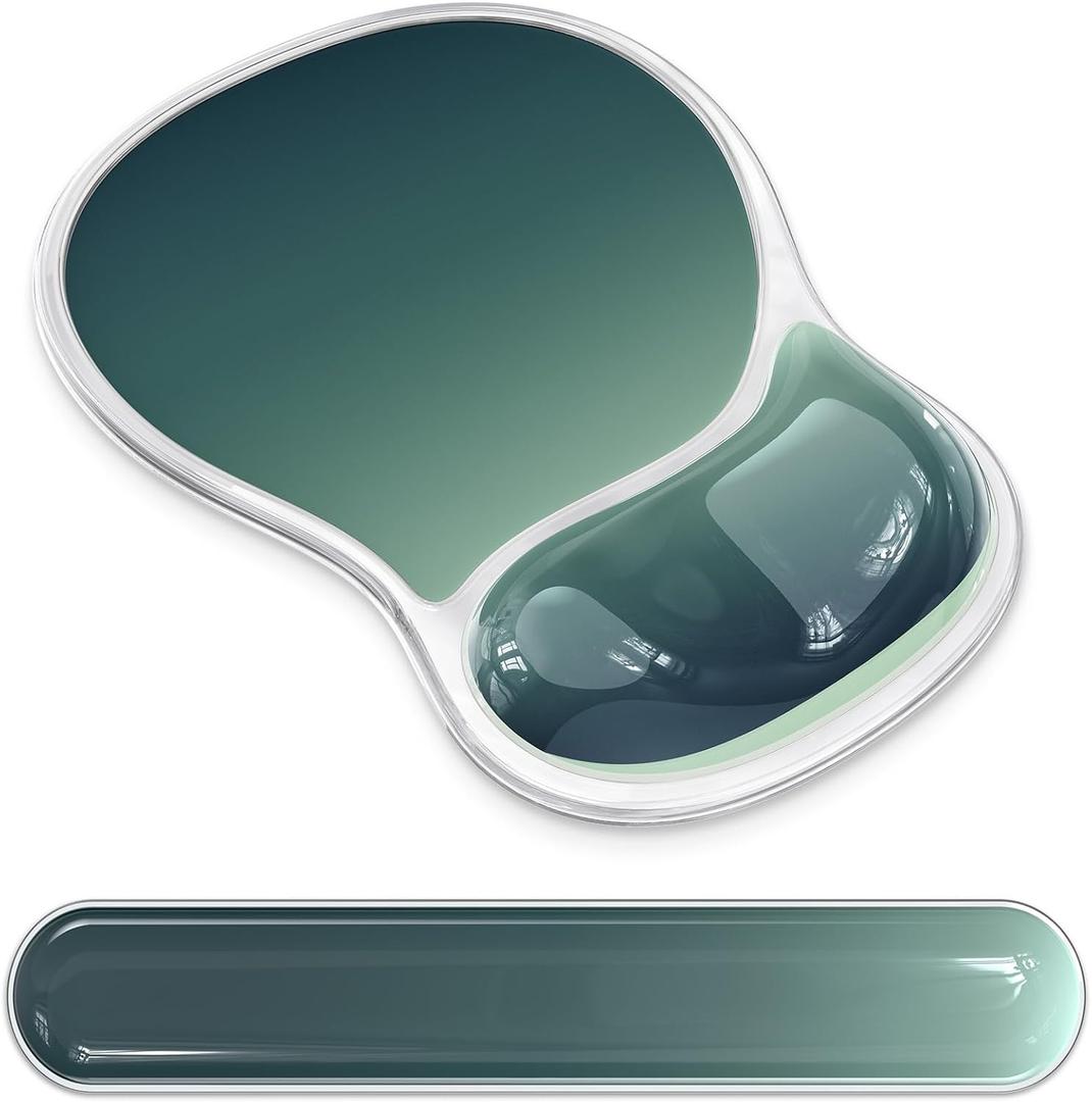 AKIT Ergonomic Mouse Pad with Wrist Rest& Keyboard Wrist Rest, Wrist Rest for Computer Keyboard, Pain Relief, Non-Slip Gel Base, Mousepad Wrist Support for Gaming, Office, Waterdrop Shaped Green
