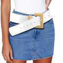 Chunky Western Belts for Woman, Boho Leather Belt with Big Buckle, Cowgirl Hip Fashion Accessory for Dresses (White-classic Style With Gold Buckle, M: Fit Waist Size 31"-36")