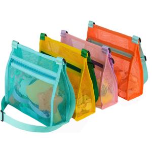 MUYIZI Mesh Beach Bag for Shells Collecting 4 Pack,Shell Bags for Beach,Sea Shell Bags for Picking Up Shells,Beach Shell Bag for Kids, Beach Toys Sand Toys Swimming Accessories for Boys and Girls