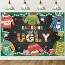 Avezano Ugly Sweater Christmas Party Backdrop 7x5ft Eat Drink Be Ugly Sweater Decorations Photography Background Holiday Photo Booth Backdrop