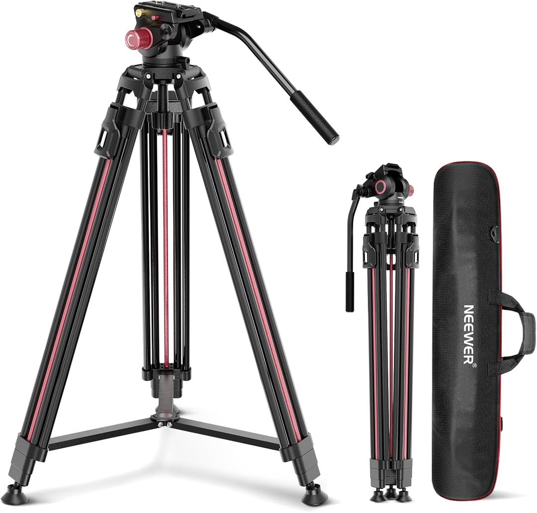 NEEWER 79"/2m Video Camera Tripod with Fluid Head, One Step Quick Release Aluminum Heavy Duty Tripod Stand with QR Plate Compatible with Canon Nikon Sony DSLR Camera Camcorder, Max Load 17.6lb, LL38