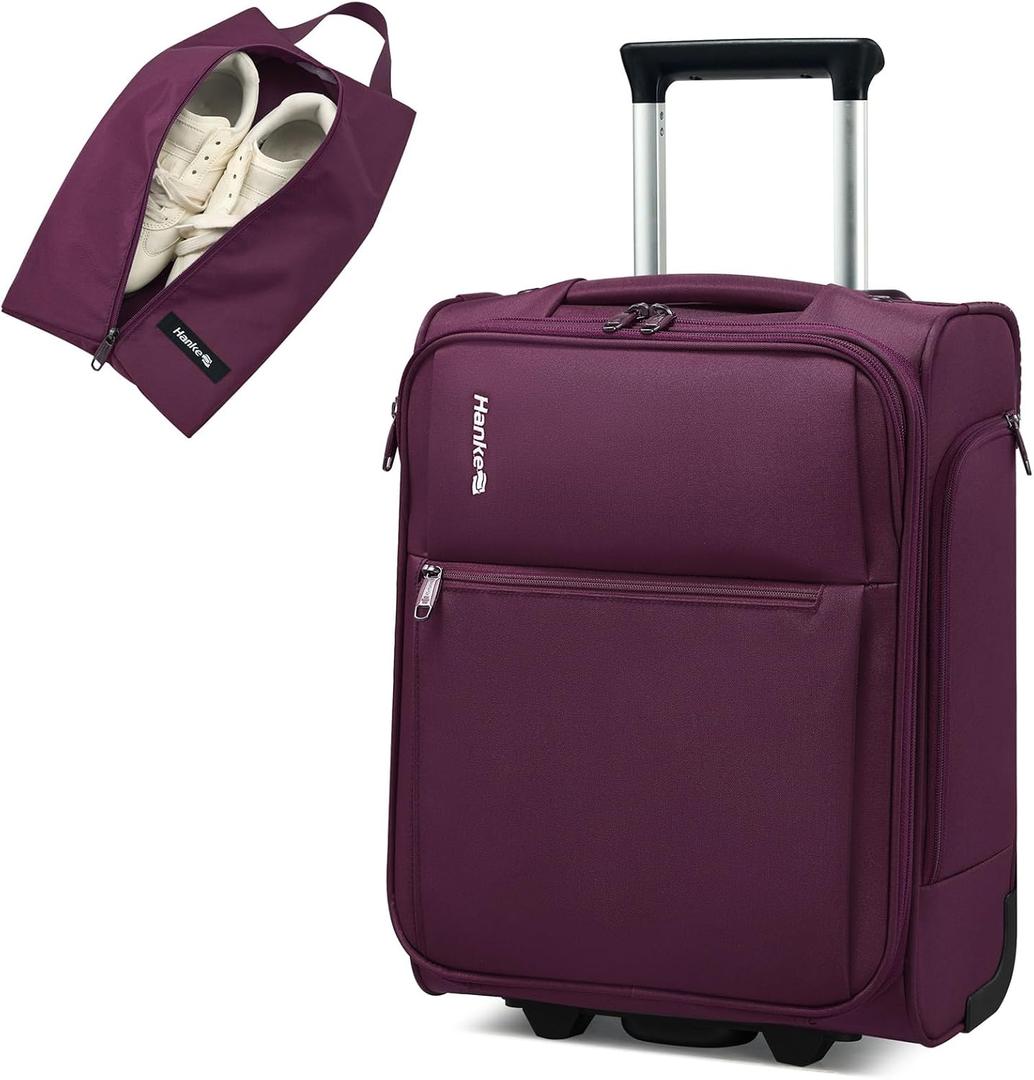 Hanke Underseat Carry On Luggage with Wheels, 17-Inch Small Suitcase Rolling Under Seat Luggage, Lightweight Personal Item Bag with 15.6" Compartment for Overnight & Short Trips, Purple, 17 Inch Underseat Plus