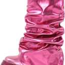 sexytag Women's Metallic Boots Slouchy Foldover Platform Round Toe Western Pull-On Fashion Boots (11, Pink-mid Calf)