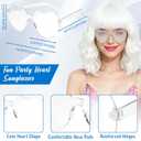 PLULON White Curly Bob Wig Heart Sunglasses for Women, Colored Wavy Wigs with Bangs Funny Synthetic Hair with Hair Cap Fashion Accessories for Bachelorette Christmas Party Cosplay Halloween Costume