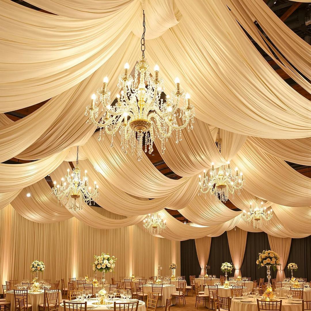 10 Panels 5ftx30ft Ivory Ceiling Drapes for Wedding Parties
30 FT Extra Long Thick Polyester Wrinkle-Free Drapery Tent Decor Decorations for Birthday Party Ceremony Stage Swag
