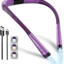 Glocusent Book Light, 3-Color & 6-Brightness Reading Light, Bendable Neck Light, 80-hr Lasting Rechargeable Book Light, Perfect Reading Lights for Books in Bed, Knitting, Repairing, Book Lovers Gifts (Standard-Medium, Purple)