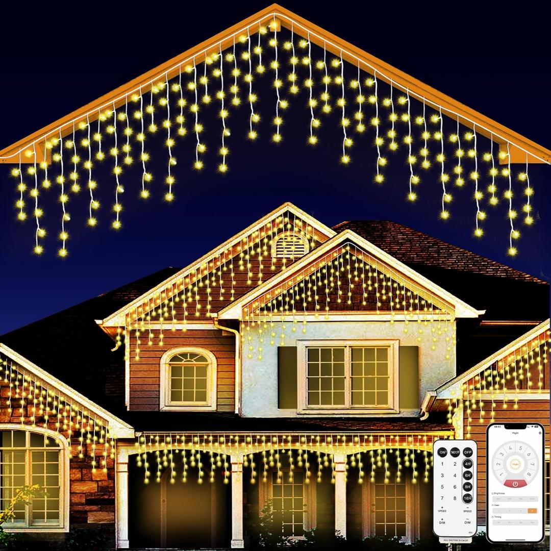 98ft Christmas Lights Outdoor, 1280 LED Waterproof 8 Modes String Light with App and Remote Control for Outside House Roof Decorations Indoor Decor-Warm White