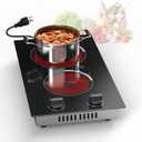 2 Burner Electric Cooktop - 110v Countertop and Built-in Electric Stove 2000W, 12 Inch Ceramic Stove with Residual Heat Indicator, Over-Temperature Protection, Knob Control, 110-120V Plug in
