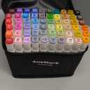 AnyMark Alcohol Markers, 60 Colors Dual Tip Art Coloring Markers Set for Kids Adult Book Drawing Sketching Painting, Chisel & Fine, White Penholder