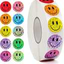 2000PCS Smiling Glitter Stickers, 1inch, 10 Colored Sparkly Foil Happy Stickers, Rewarding Student Behaviour, School Classroom Teacher
