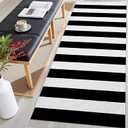 OLANLY Black and White Striped Rug 2' x 6'  Washable Cotton Indoor Outdoor Doormat for Front Door, Entryway, Kitchen, Porch, Patio Decor