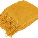 PAVILIA Mustard Yellow Knit Throw Blanket for Couch Bed, Soft Knitted Farmhouse Sofa Throw for Living Room, Lightweight Decorative Fall Throw Blanket for Chair, Outdoor Textured Boho Blanket, 50x60